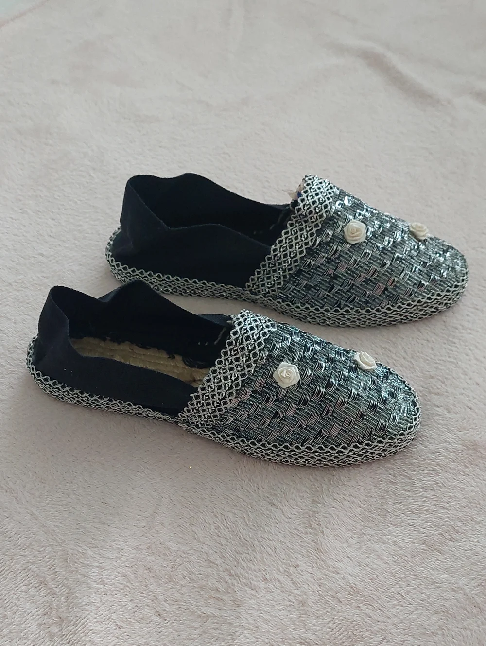Embellished Black and Silver Espadrille Flats NWOT